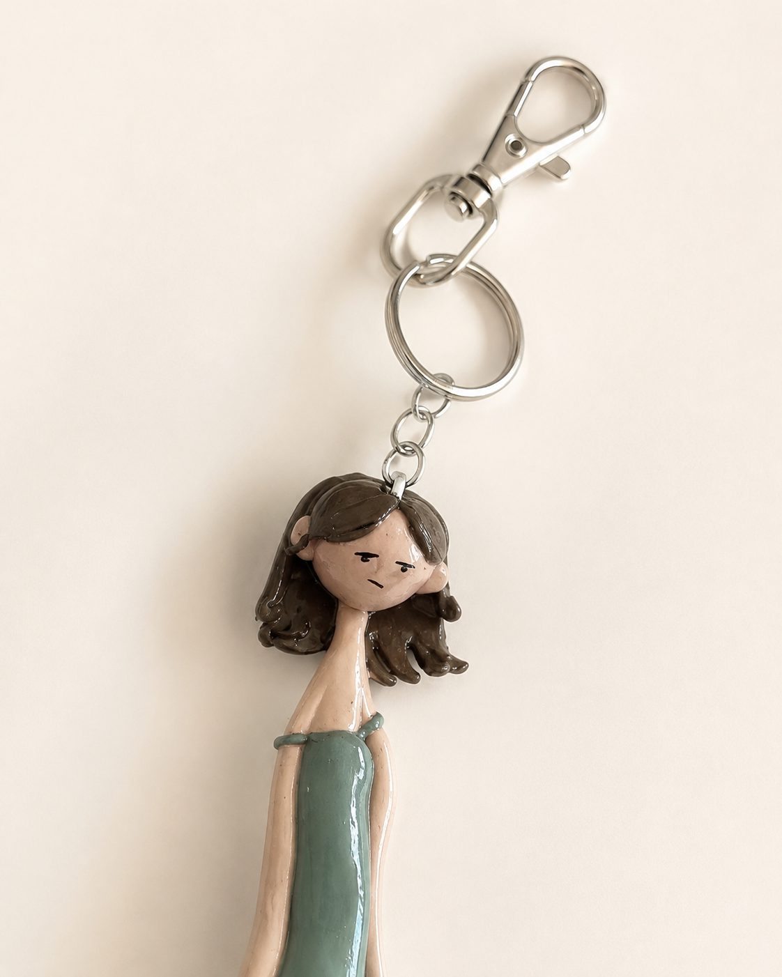 Close-up detail of charm face and hardware
